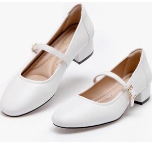 Hingswink White Mary Jane Shoes Women Low Heels Dress Shoes Pumps  Women Size 8